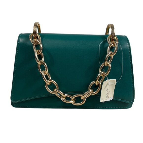 Francesca’s Women Green Trapez Hourglass Chain Top Hand Bag Sz M - Picture 2 of 8